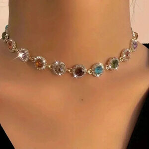 Stylish cororful rhinestones necklace gold plated